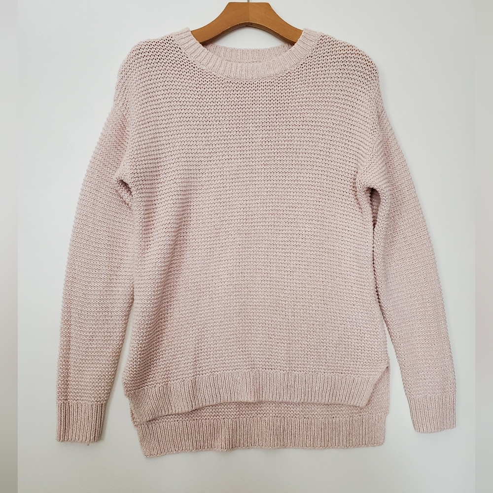 Pale Pink Oversized Crew Neck Knit Sweater Size S